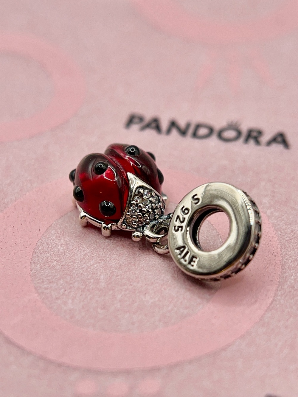 Pandora Red Murano Glass Ladybug Dangle Charm